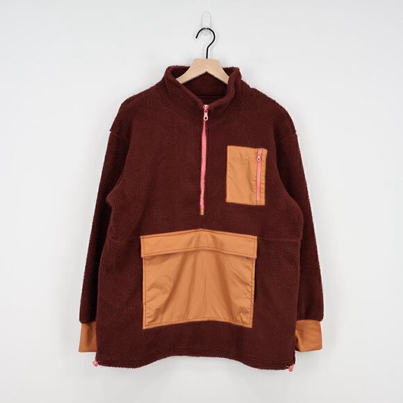 Aerie OFFLINE Sherpa Nylon Quarter Zip Pullover Small Maroon/Pink Size M NWT - Picture 1 of 9